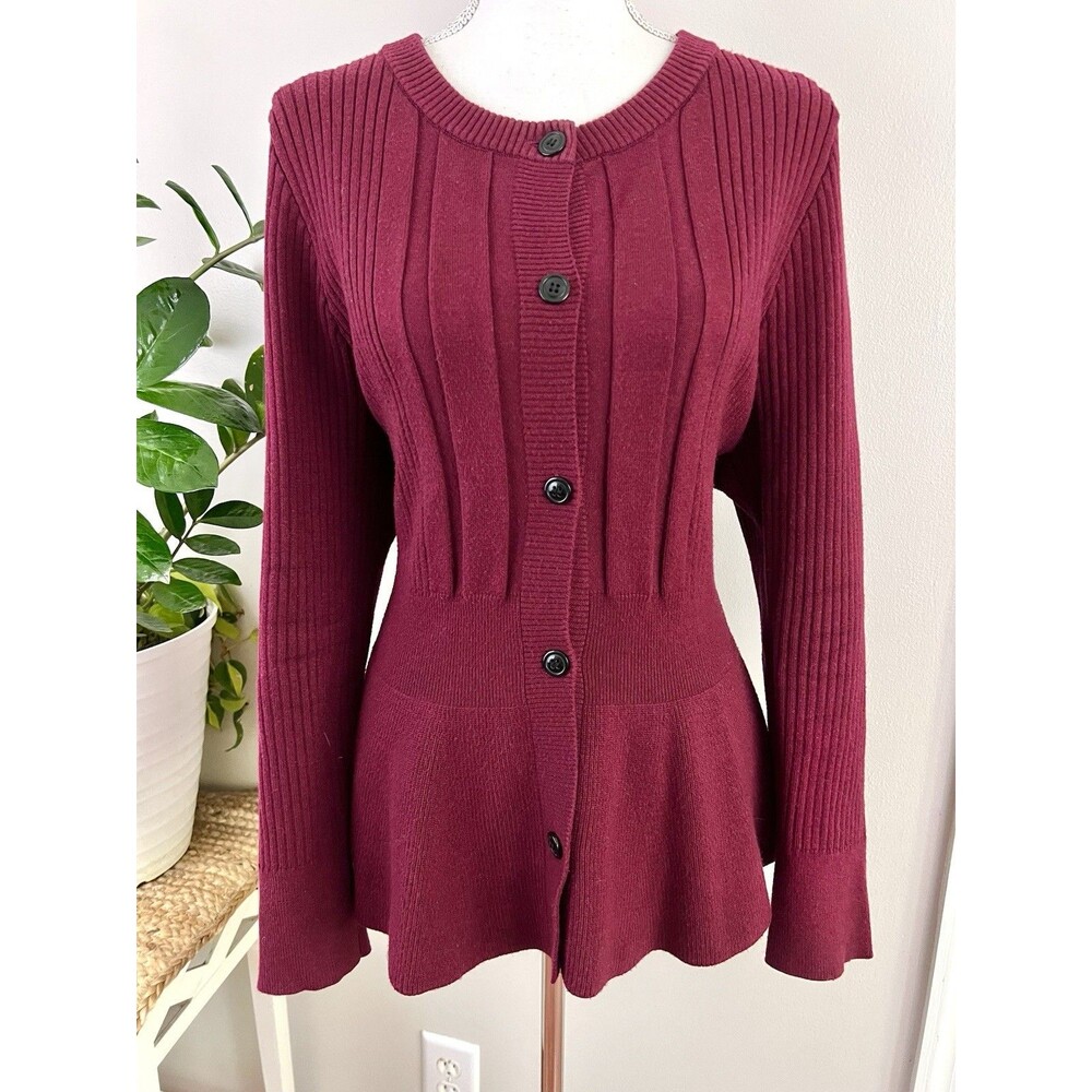 Beautiful Handmade Burgundy Red Thick Knit Structured Button Down Sweater Sz 2XL
